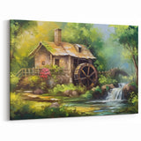 Charming Watermill Canvas Print - Lush Watermill Scenic Wall Art
