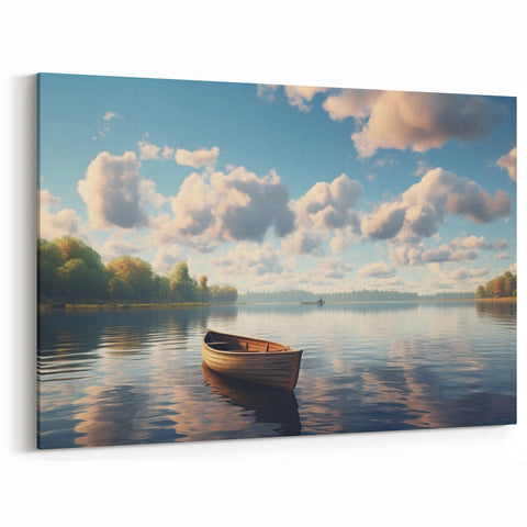 Tranquil Rowboat on Autumn Lake - Peaceful Coastal Wall Art Print