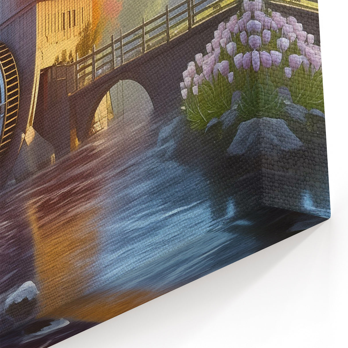 Blossoming Watermill Canvas Print - Vibrant Spring Landscape Art