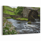 Charming Watermill Canvas Print - Lush Green Landscape Wall Art