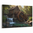 Rustic Watermill Canvas Print - Tranquil Woodland Landscape Art