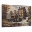 Vintage Watermill Canvas Print - Rustic Autumn Landscape Wall Art