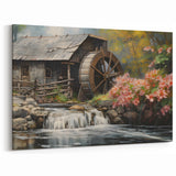 Charming Watermill Canvas Print - Floral Spring Landscape Wall Art