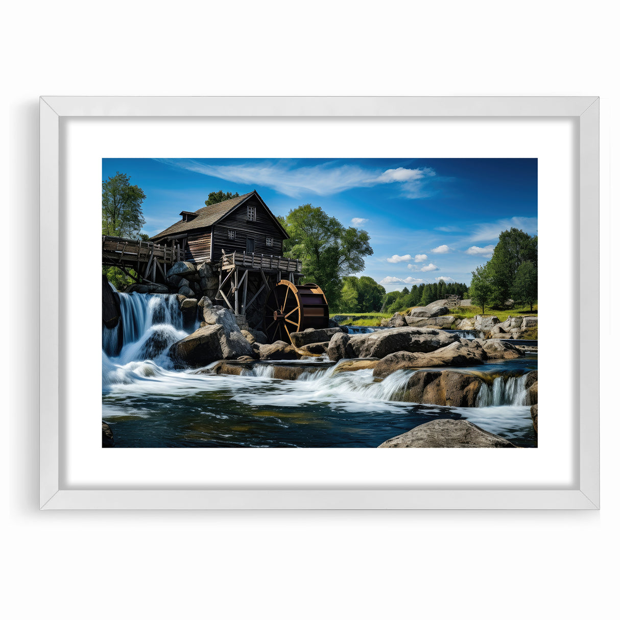 Rustic Watermill Canvas Print - Majestic River Landscape Wall Art