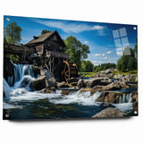 Rustic Watermill Canvas Print - Majestic River Landscape Wall Art