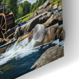 Rustic Watermill Canvas Print - Majestic River Landscape Wall Art