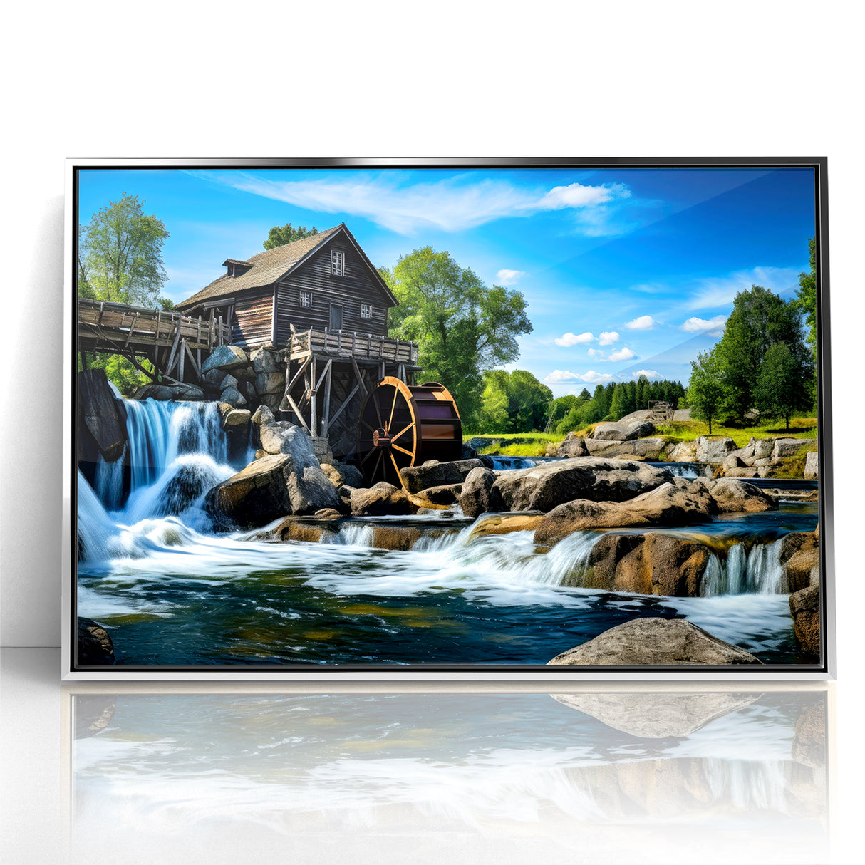 Rustic Watermill Canvas Print - Majestic River Landscape Wall Art