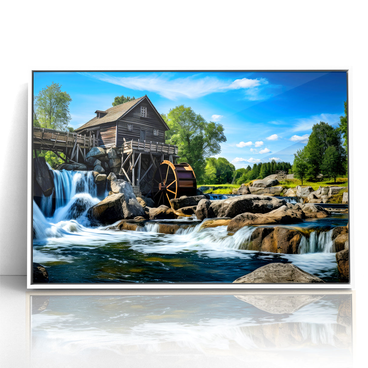 Rustic Watermill Canvas Print - Majestic River Landscape Wall Art