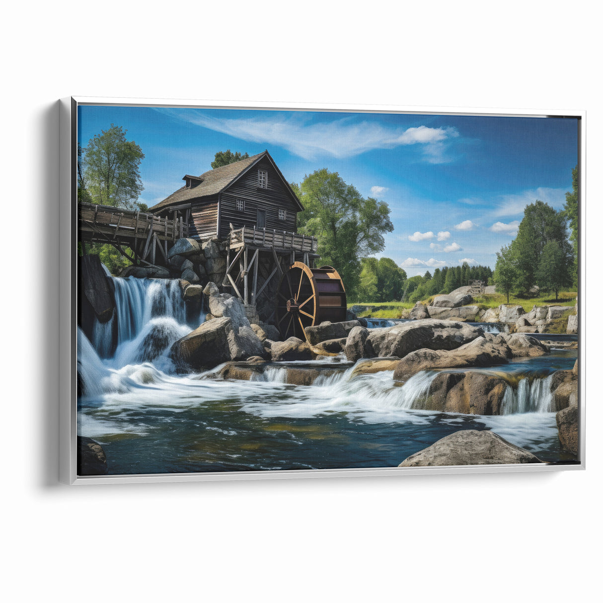 Rustic Watermill Canvas Print - Majestic River Landscape Wall Art