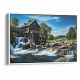 Rustic Watermill Canvas Print - Majestic River Landscape Wall Art