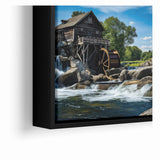 Rustic Watermill Canvas Print - Majestic River Landscape Wall Art