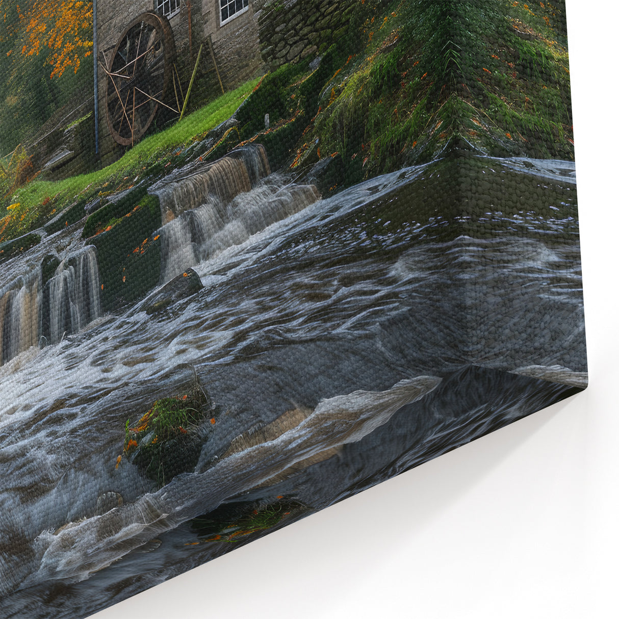 Tranquil Watermill Scenic Art - Serene Autumn Landscape Wall Art Print