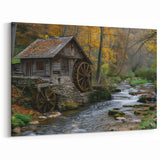 Rustic Watermill Scenic Art - Autumn Tranquility Wall Art Print
