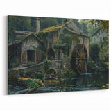 Historic Watermill Wall Art - Serene Rustic Landscape Canvas Print