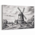 Vintage Windmill Sketch Art - Black and White Windmill Canvas Print