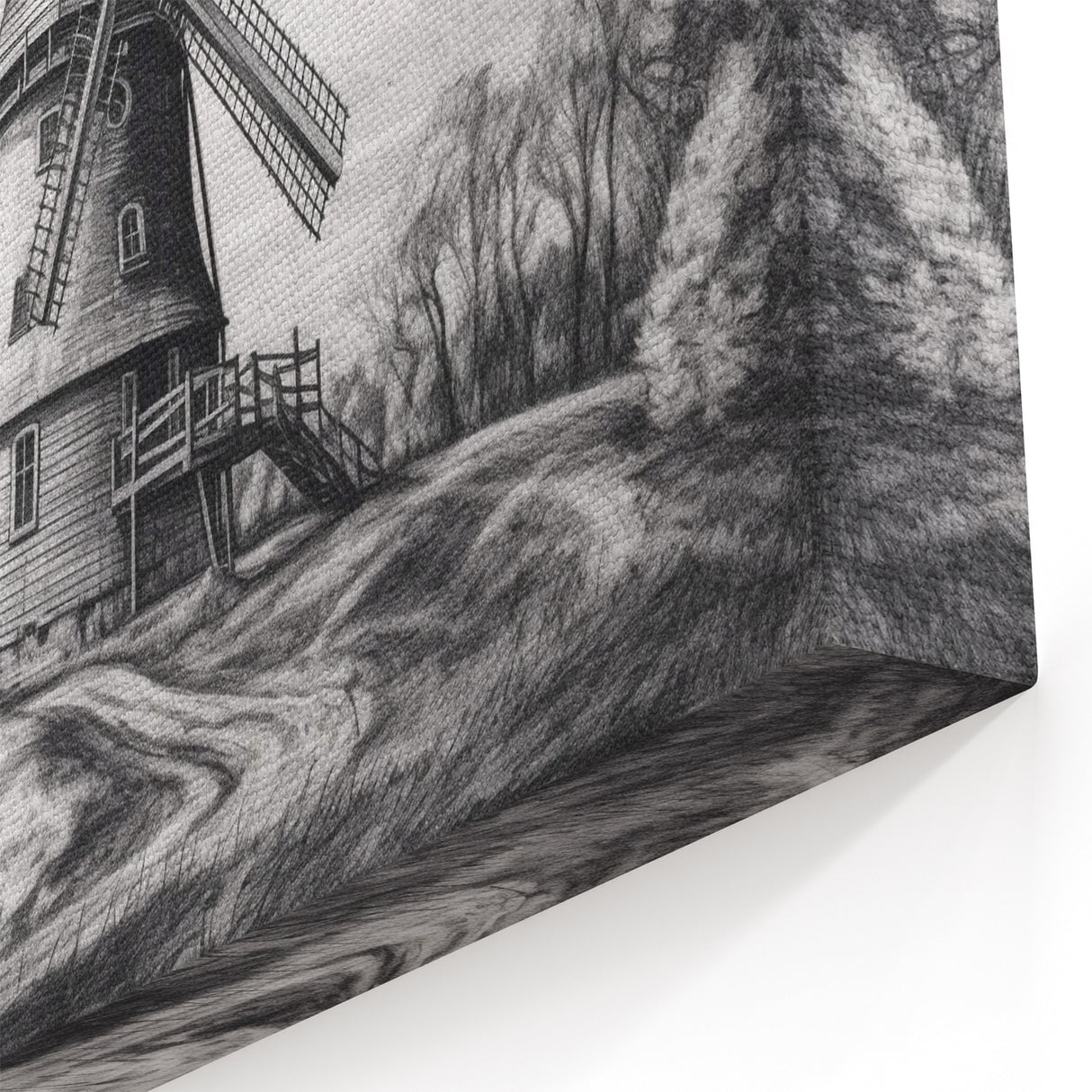 Vintage Windmill Sketch Art - Black and White Windmill Canvas Print