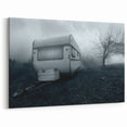 Vintage Caravan in Misty Landscape - Scenic Camper Van Wall Art Print