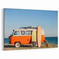 Retro Camper Van Beach Scene - Vibrant Surfing Adventure Wall Art Print