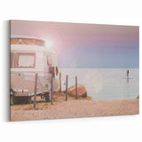 Serene Lakeside Caravan Art - Paddleboard Adventure Wall Art Print