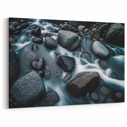 Flowing River Rocks - Serene Nature-Inspired Wall Art, Tranquil Decor
