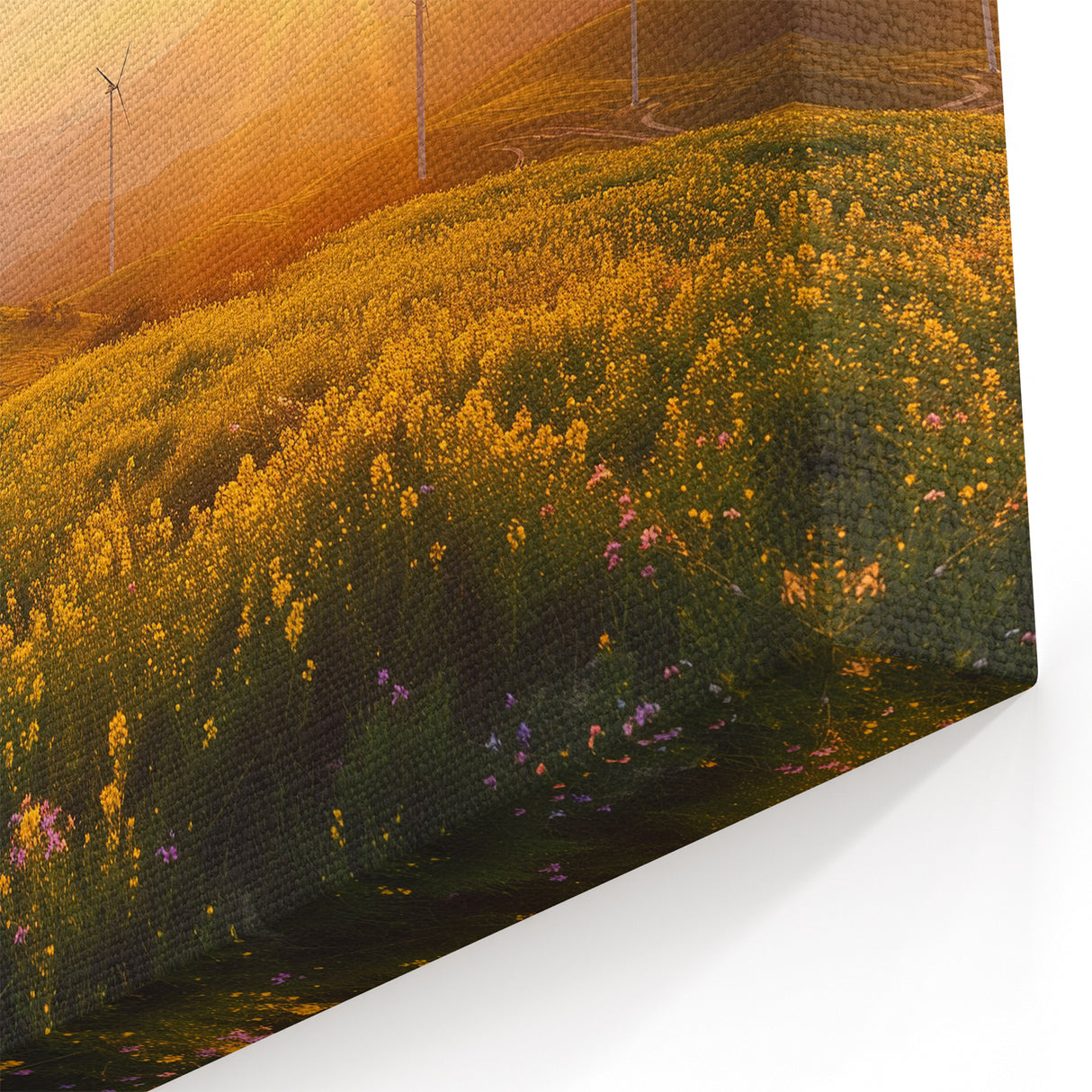 Sunset Windmill Wall Art - Golden Landscape Canvas Print Decor
