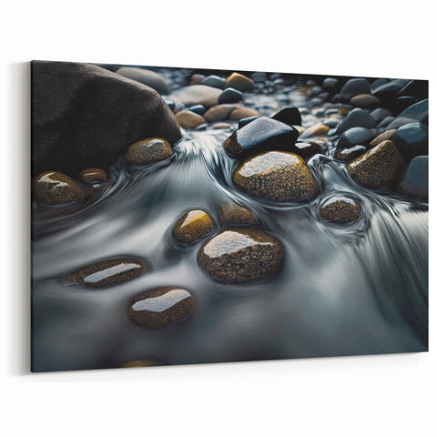 Flowing Water Over Stones - Serene River Rock Art, Nature-Inspired Decor