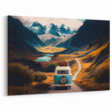 Retro Camper Van on Mountain Road - Scenic Adventure Wall Art Print