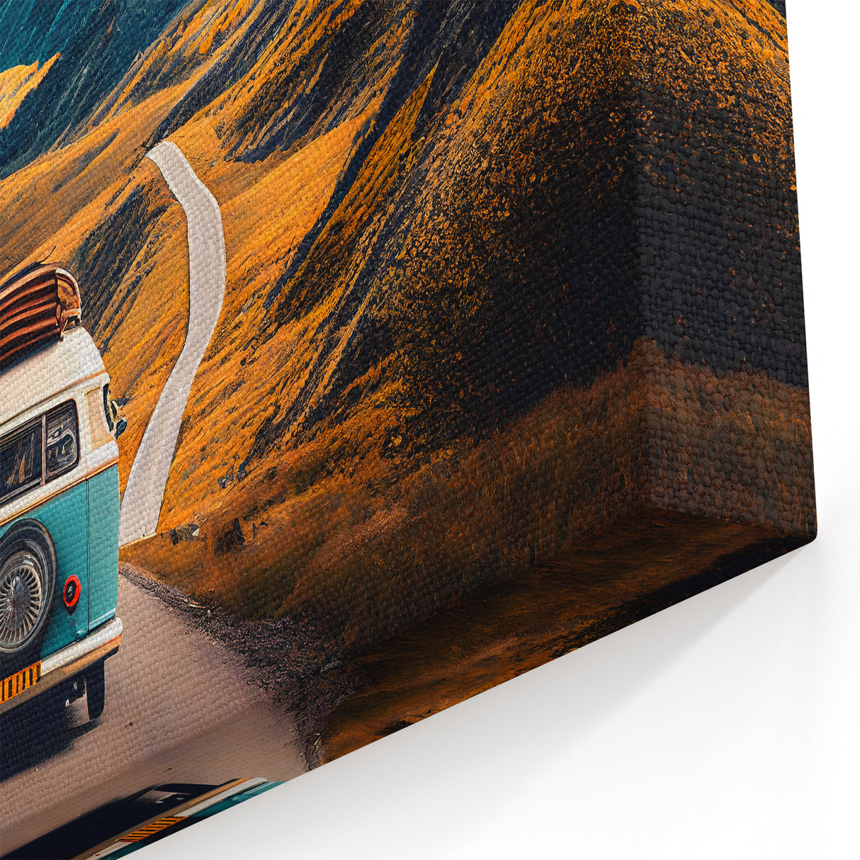 Retro Camper Van on Mountain Road - Scenic Adventure Wall Art Print