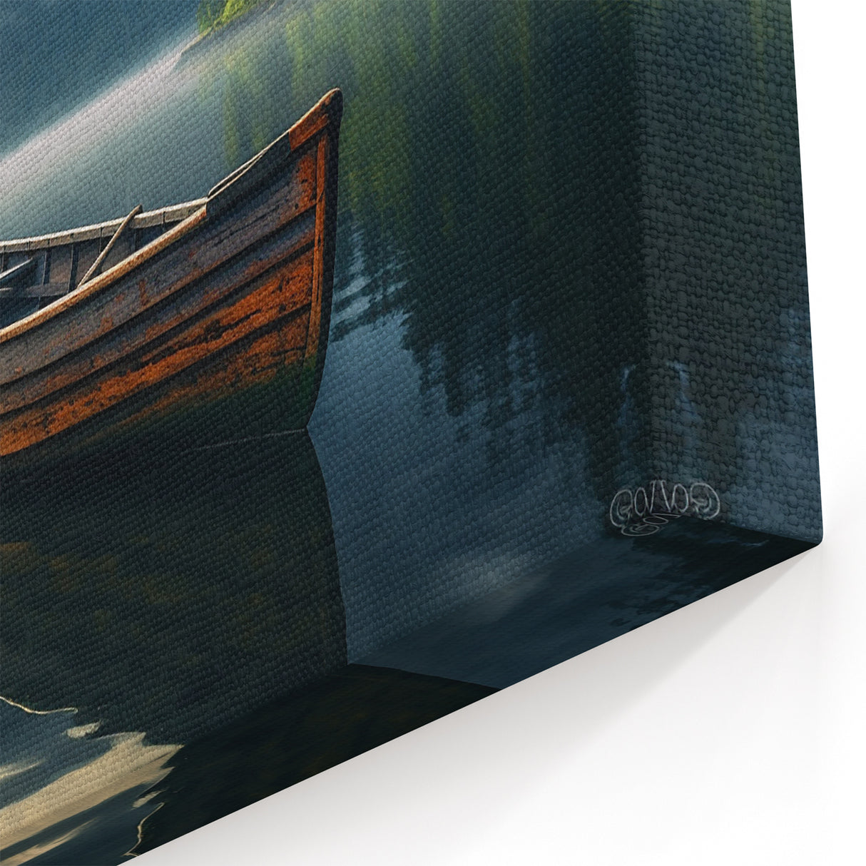 Moody Rowboat on Misty Lake - Atmospheric Coastal Wall Art Print