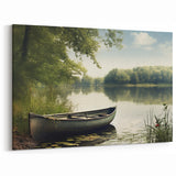 Serene Rowboat on Forested Lake - Tranquil Coastal Wall Art Print