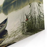 Serene Rowboat on Forested Lake - Tranquil Coastal Wall Art Print