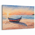 Sunrise Rowboat on Sandy Shore - Vibrant Coastal Wall Art Print
