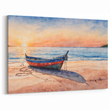 Sunrise Rowboat on Sandy Shore - Vibrant Coastal Wall Art Print