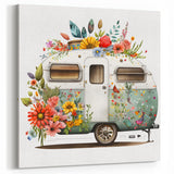 Floral Camper Van Art - Whimsical and Colorful Adventure Wall Art Print