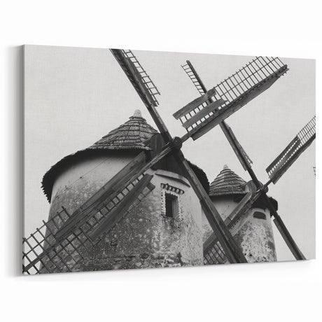 Rustic Windmill Wall Art - Black and White Windmill Framed Canvas Print