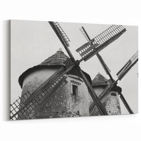 Rustic Windmill Wall Art - Black and White Windmill Framed Canvas Print