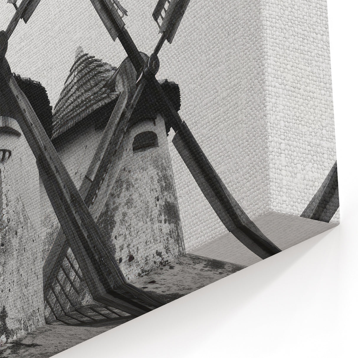 Rustic Windmill Wall Art - Black and White Windmill Framed Canvas Print
