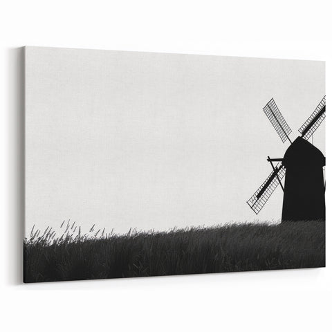 Minimalist Windmill Wall Art - Black and White Windmill Silhouette Print