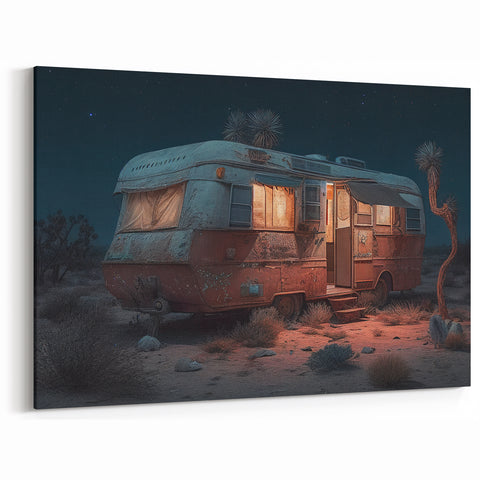 Retro RV Desert Escape Wall Art | Vintage Travel Trailer Canvas Print