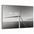 Modern Wind Turbine Wall Art - Black and White Ocean View Canvas Print