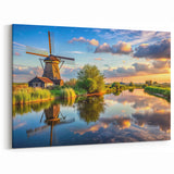 Tranquil Windmill by the River Wall Art - Vibrant Dutch Landscape Print