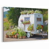 Floral Garden Camper Van - Bright and Cheerful Outdoor Wall Art Print