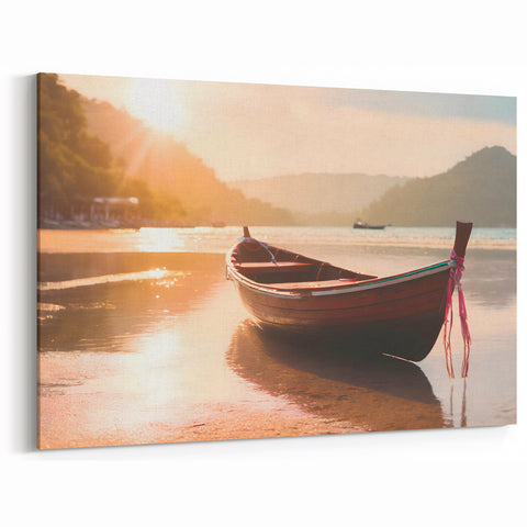 Sun-Kissed Rowboat on Beach - Warm Coastal Wall Art Print