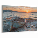 Rustic Rowboat on Urban Shoreline - Coastal Wall Art Print