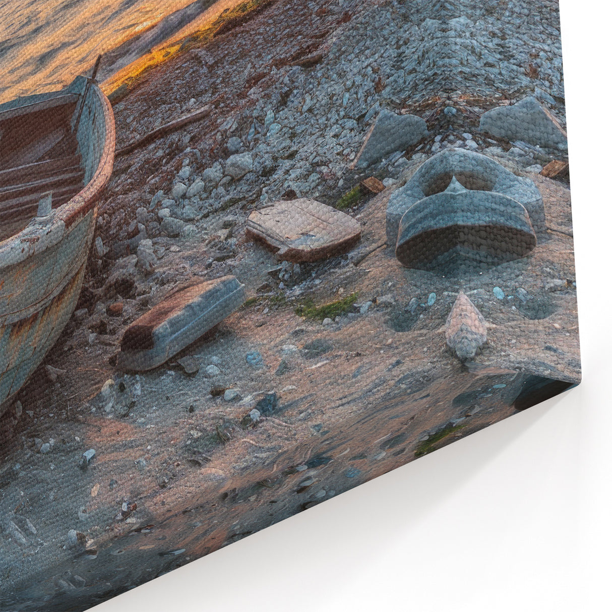 Rustic Rowboat on Urban Shoreline - Coastal Wall Art Print