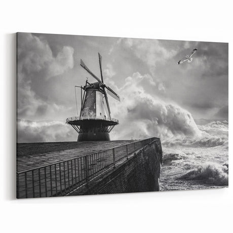 Majestic Windmill Wall Art - Stunning Black & White Canvas Print