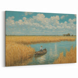 Tranquil Rowboat in Golden Fields - Peaceful Coastal Wall Art Print