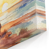 Watercolor Beach Sunset with Camper - Serene Coastal Wall Art Print
