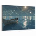 Starry Night Rowboat on Calm Sea - Dreamy Coastal Wall Art Print