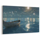Starry Night Rowboat on Calm Sea - Dreamy Coastal Wall Art Print